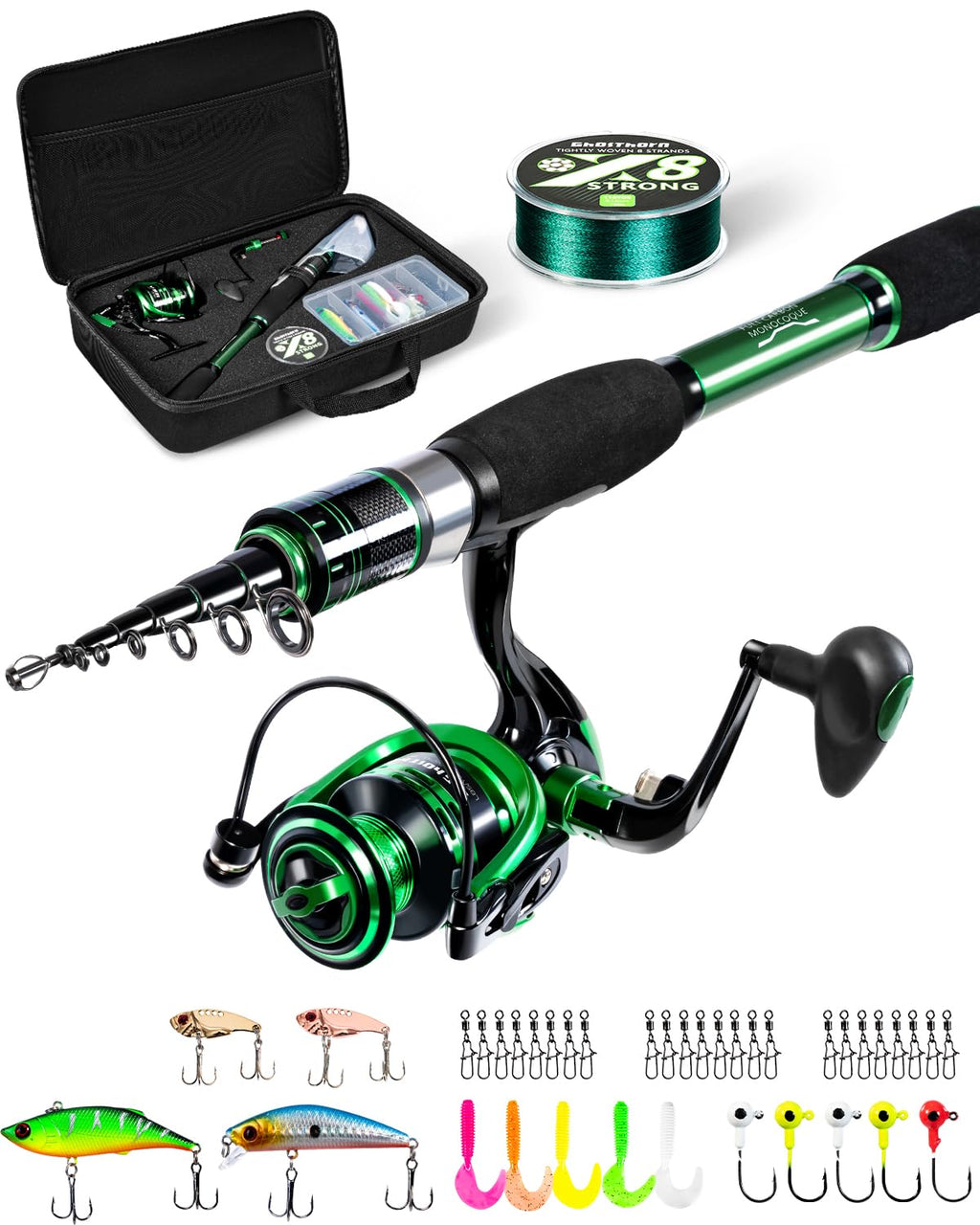 Ghosthorn Telescopic Fishing Rod and Reel Combo,Spinning Travel Kit