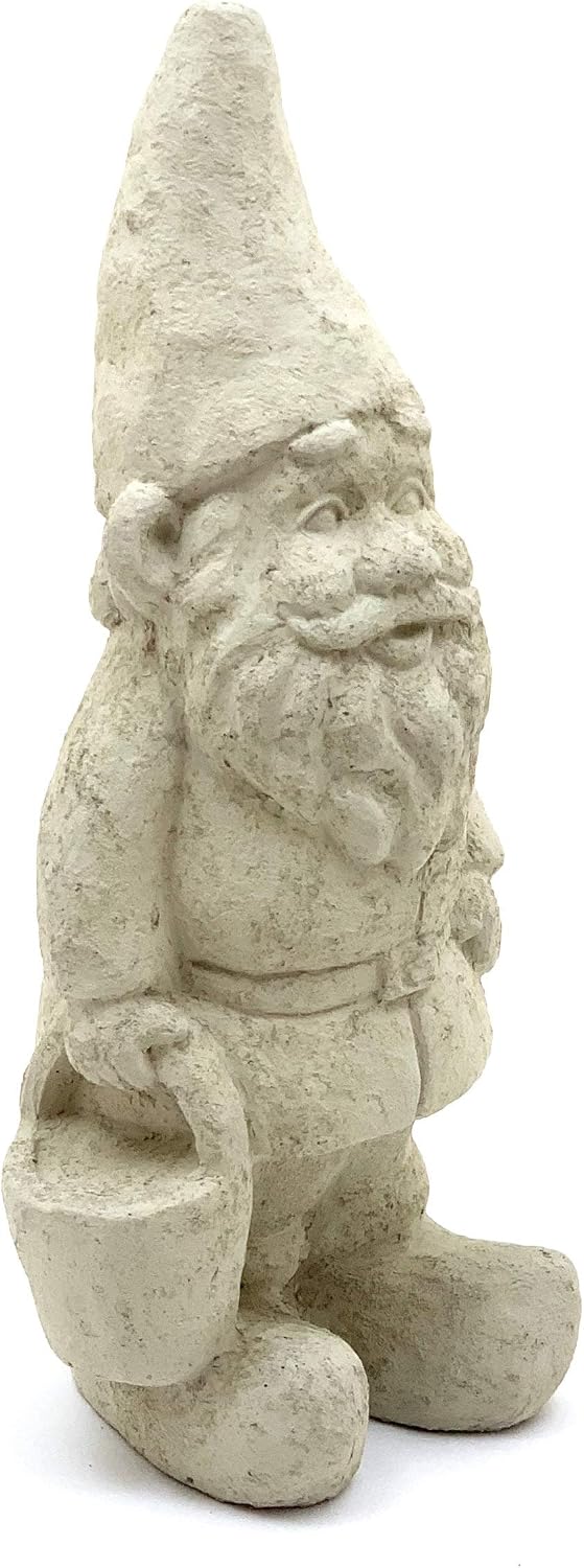 Vintage Garden Gnomes (Set/5): Durable Solid Stone Statues with Aged Texture. Sealed for Outdoor Use. Handcrafted USA. (Classic/Whitish)