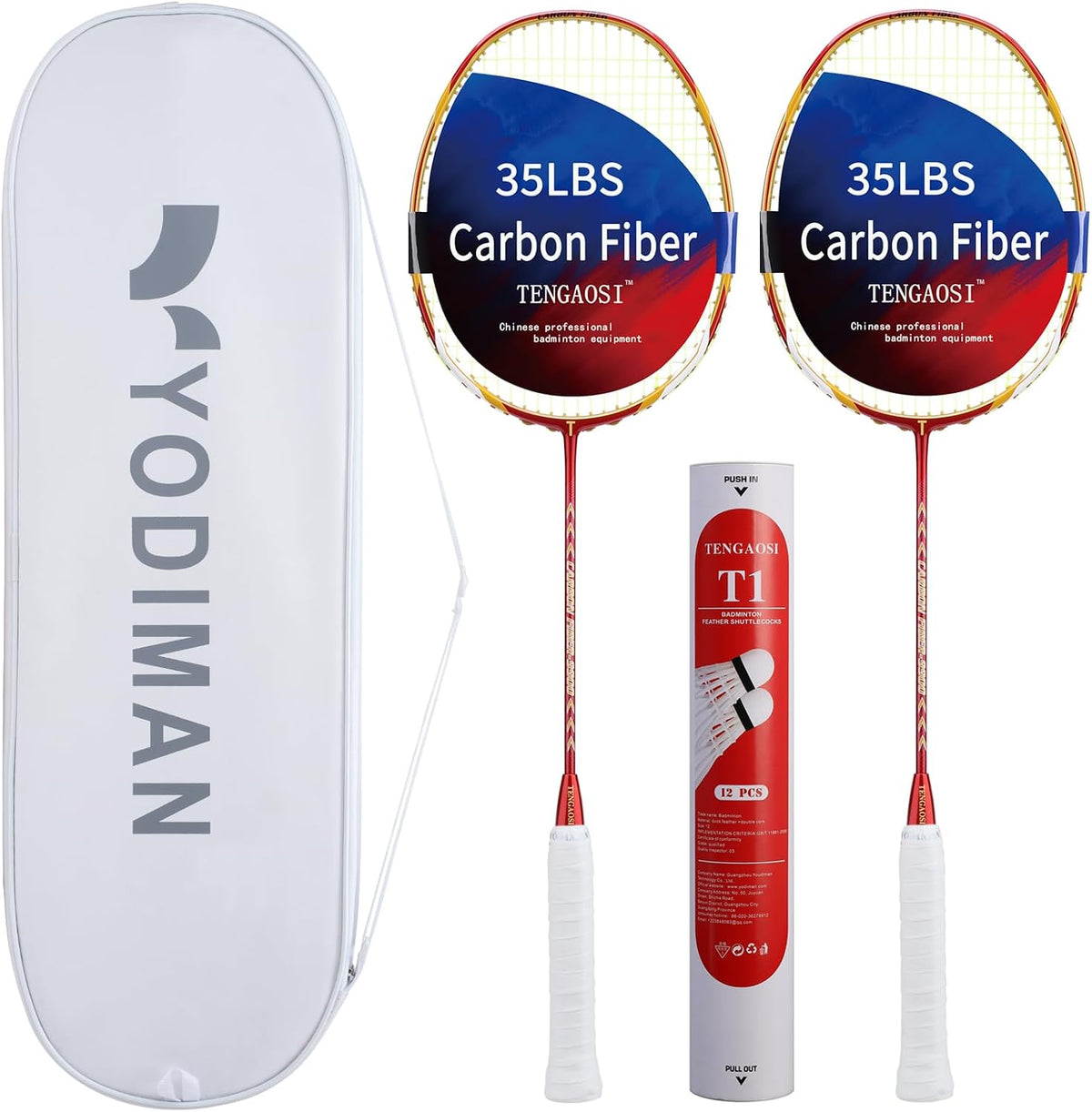 2 Player Graphite Badminton Racket Set - Including 1 Badminton Bag/1 Rackets/2 Feather Shuttlecocks/12