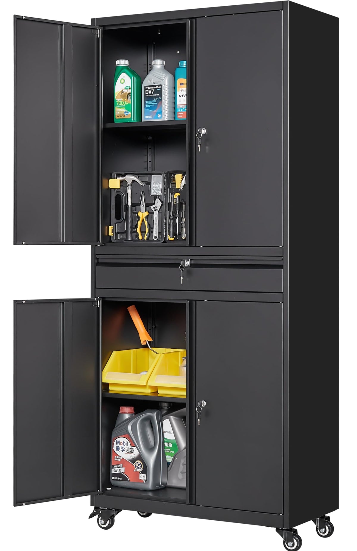SISESOL Small Metal Storage Cabinet with Doors and Shelves,36 inch Black Locking Garage Cabinet,Lockable Short Steel Cabinets for Home,Office,Shop,Garage