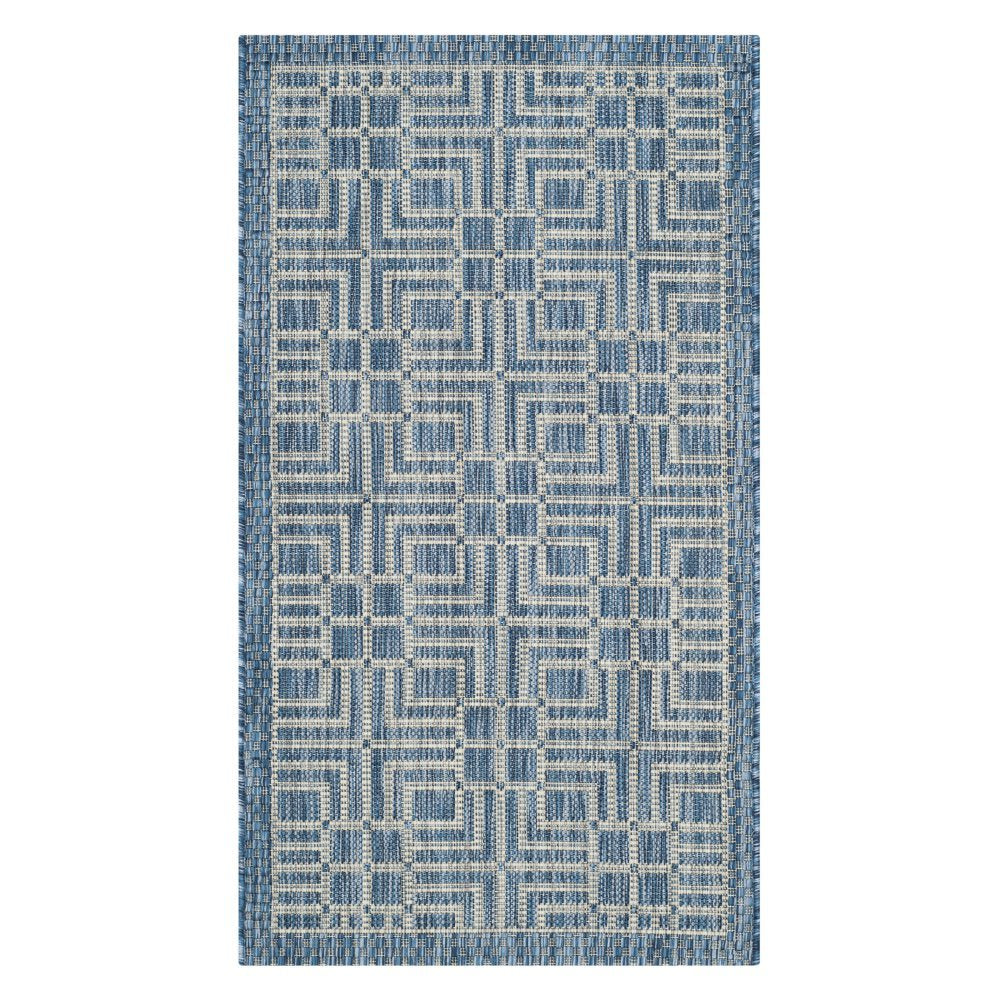 SAFAVIEH Washable Rug Outdoor Courtyard Collection - 8' x 11', Navy & Grey, Non-Shedding & Easy Cleaning, Ideal for Patio, Backyard, Mudroom (CY8467-36821)