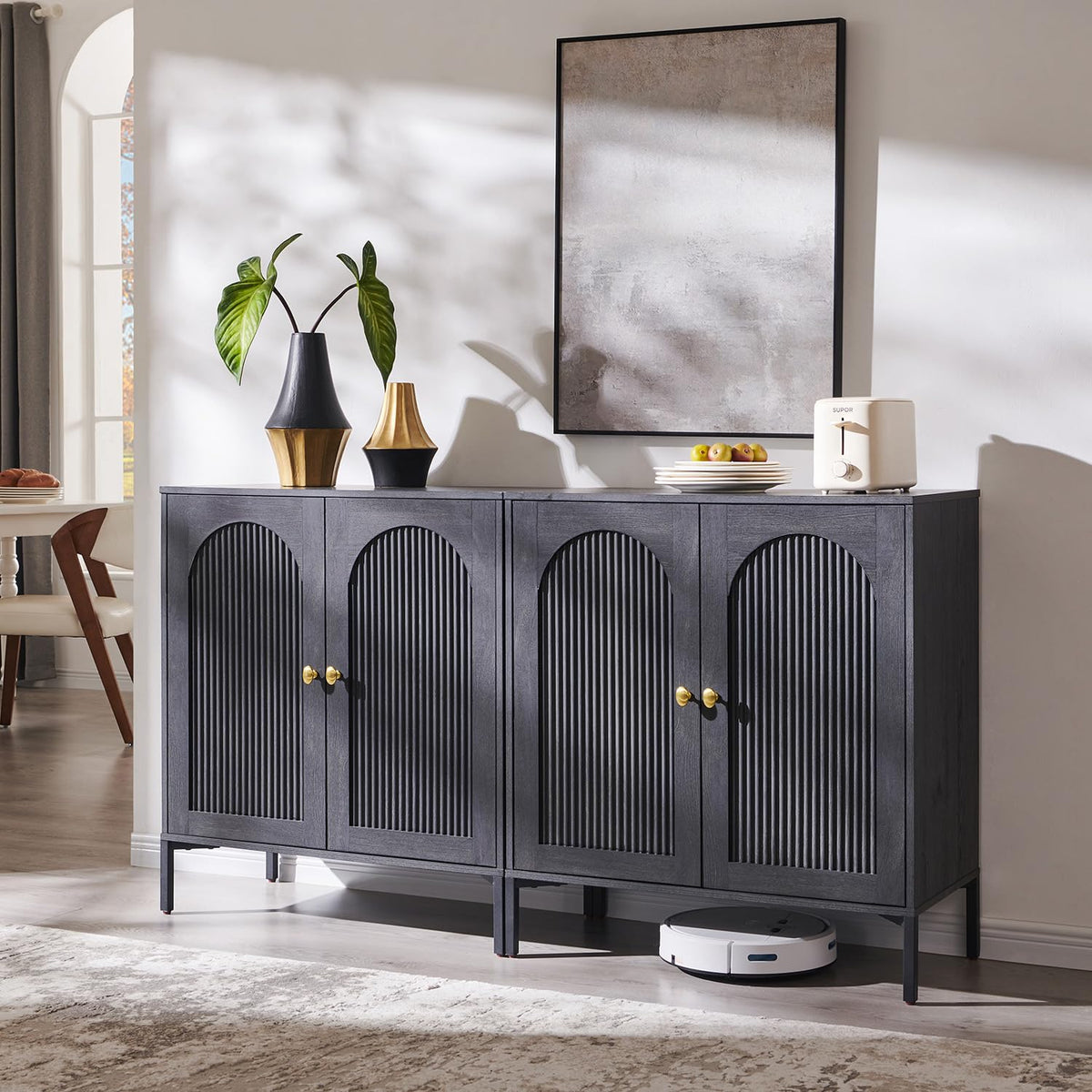 IFGET 61.75" W Modern Arched Sideboard Buffet Cabinet with Storage, Natural