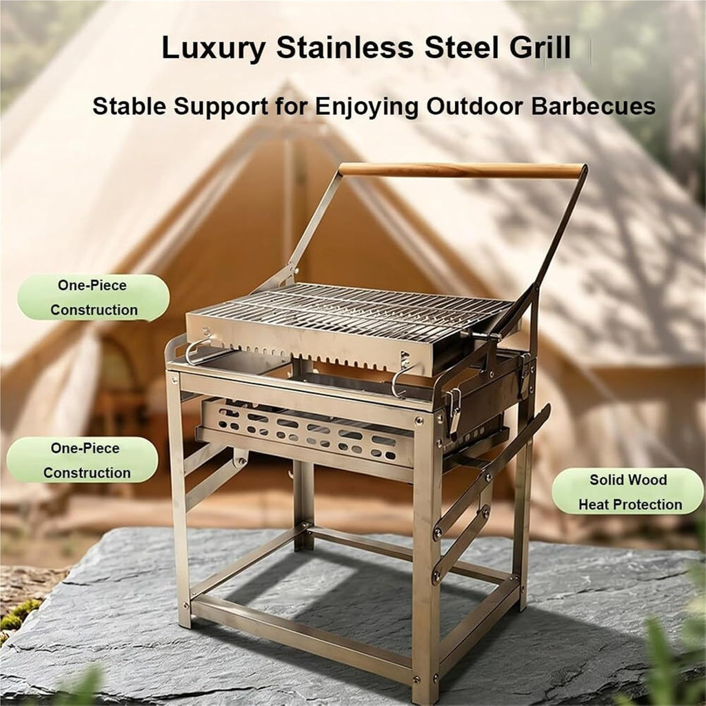 Stainless Steel Charcoal Grill Portable 360 Rotating BBQ Roaster