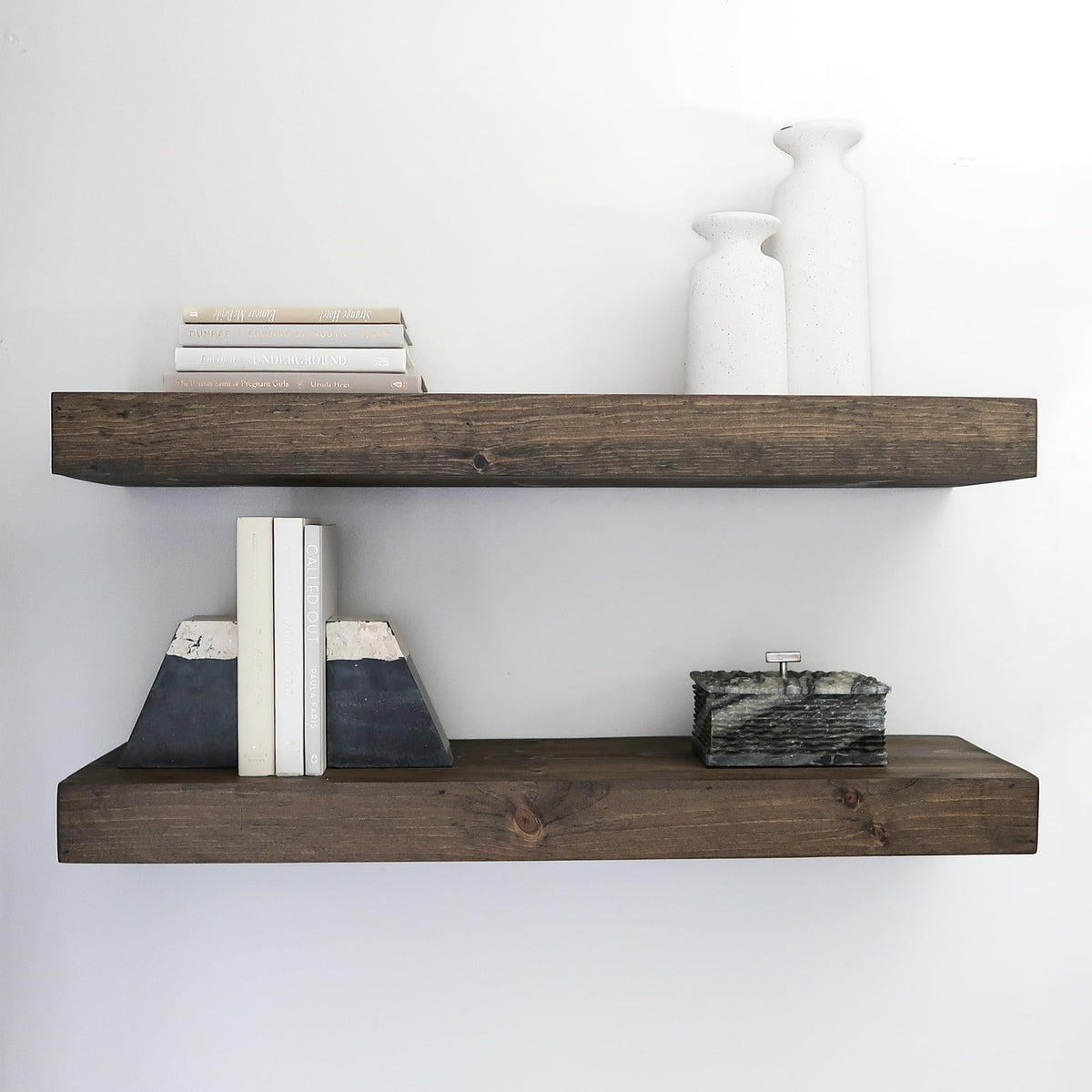 Urbandi Modern Floating Shelves 3 Inches Thick for Wall, Wide Shelves for Kitchen, Living Room, Bedroom, and Bathroom, Natural Pine Wood, Rustic Wooden Shelf, (Set of 2) (Aged Oak, 24Lx3Hx6D)