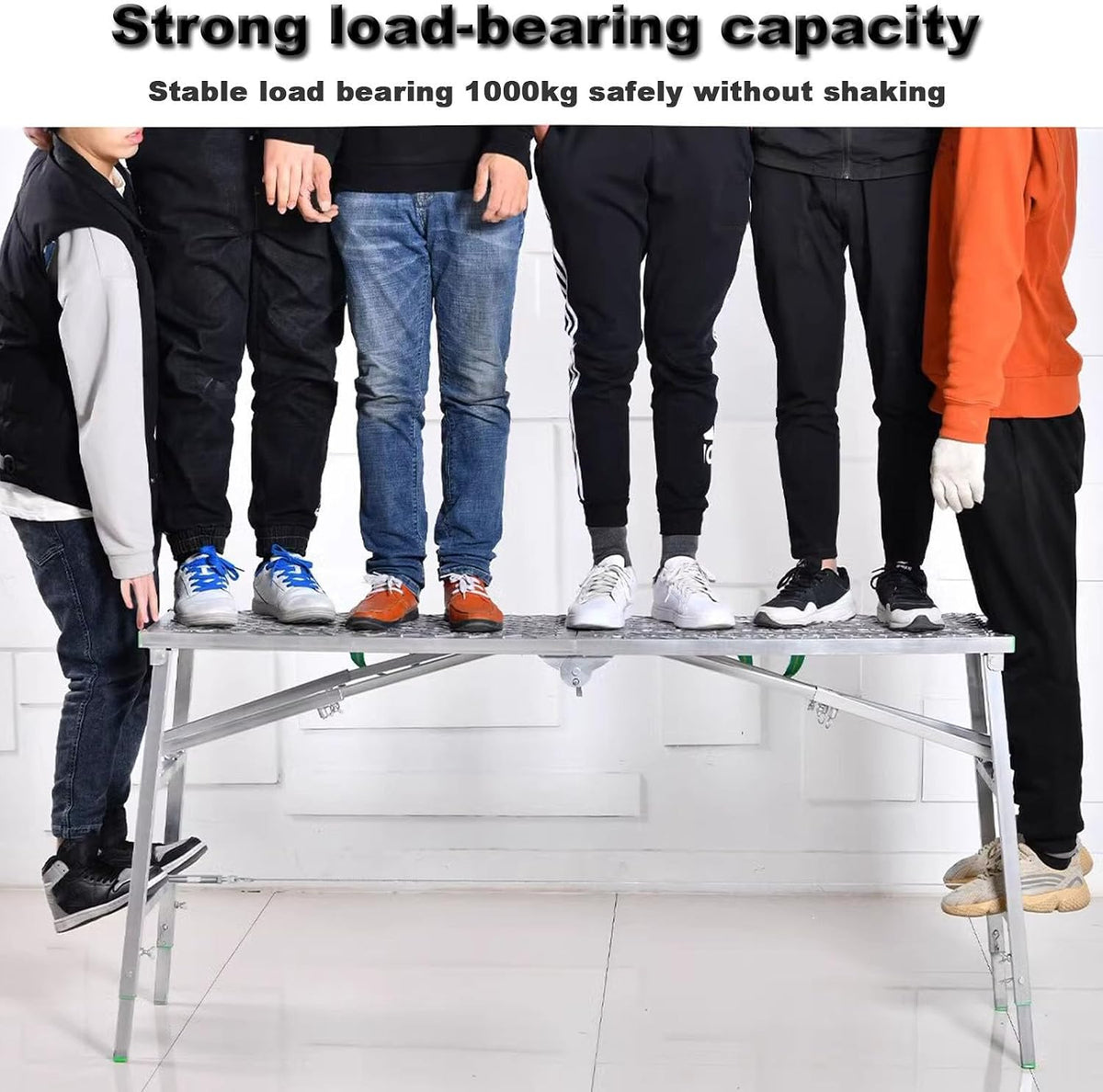 Multipurpose Work Platform with 400 kg Duty Rating, Portable Folding Scaffolding Work Platform Scaffold Tower Ladder Stool Bench Adjustable Height, Carbon Steel Structure,160×40cm