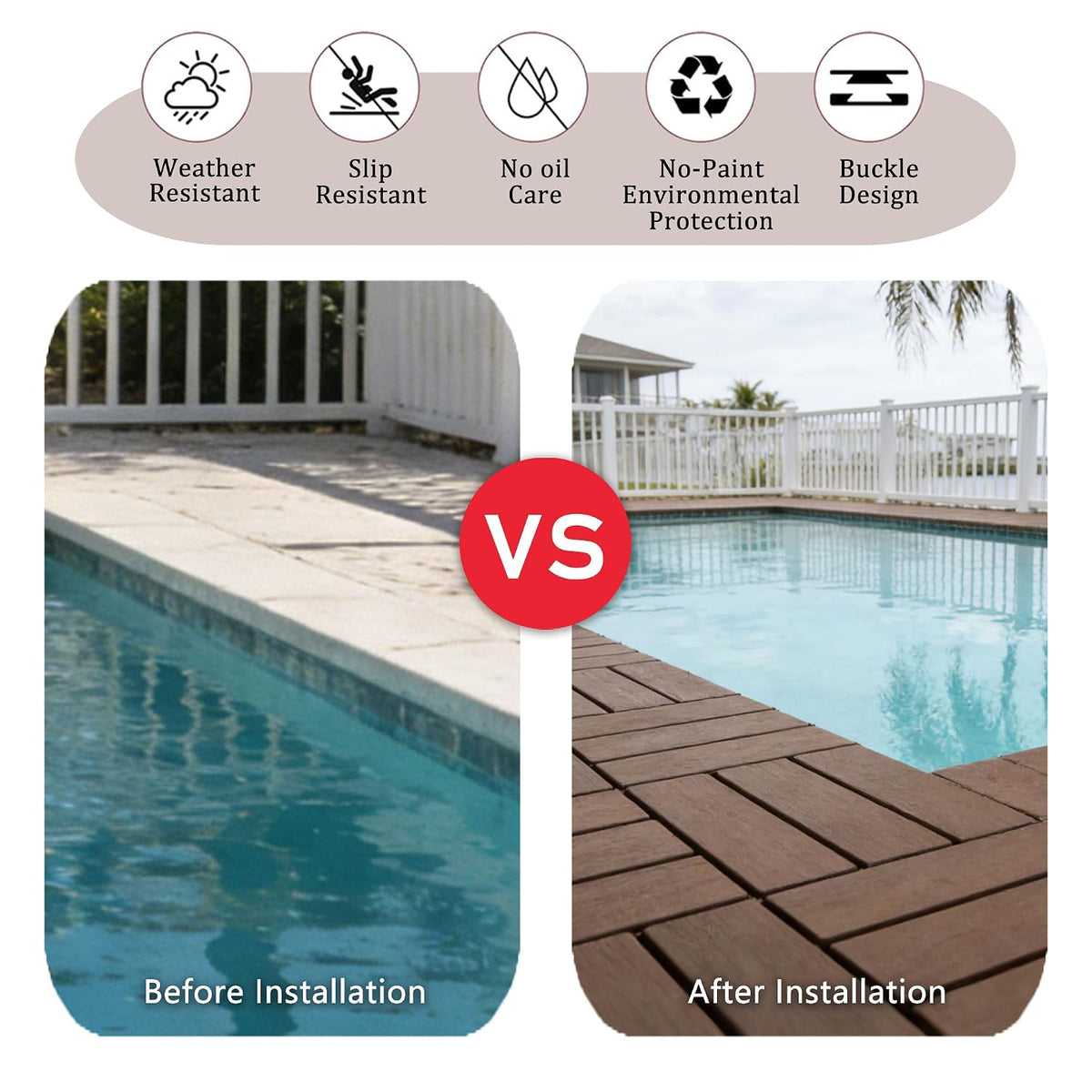 68 Pcs Interlocking Deck Tile, 61.60 Sq.Ft Deck Flooring Outdoor Waterproof All Weather, Flooring Tiles for Patio, decking Tiles for Indoor and Outdoor use, 11.42"x11.42" Square, Brown
