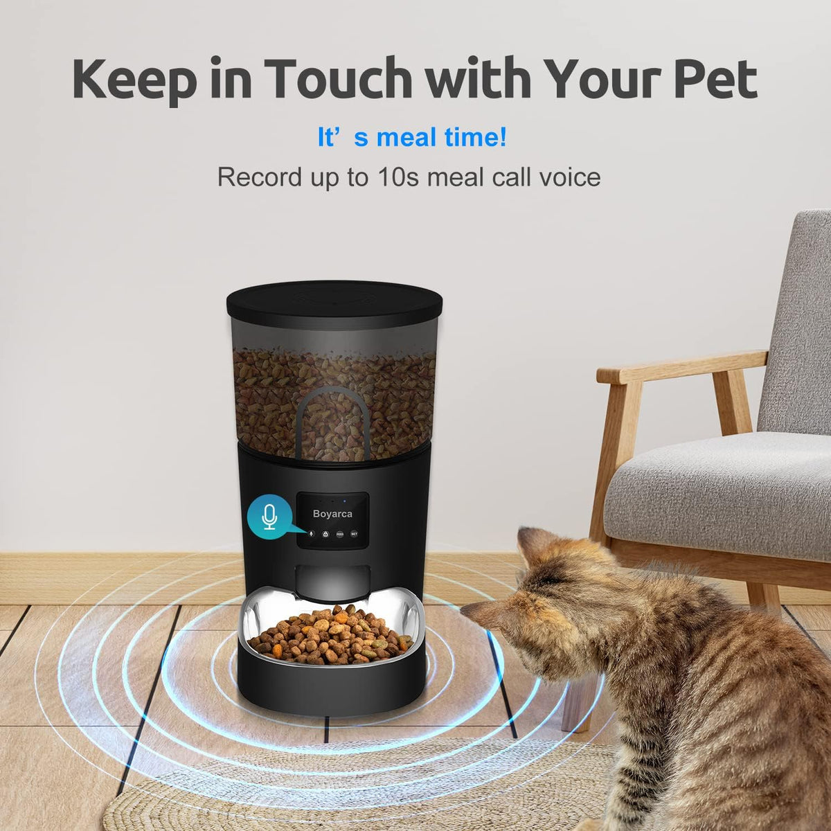 Boyarca Manual Operation Automatic Pet Feeder, Automatic Dog Feeder with Desiccant Bag Automatic Cat Feeders 3L Pet Dry Food Dispenser for Multiple Or Single Cats and Small Dogs