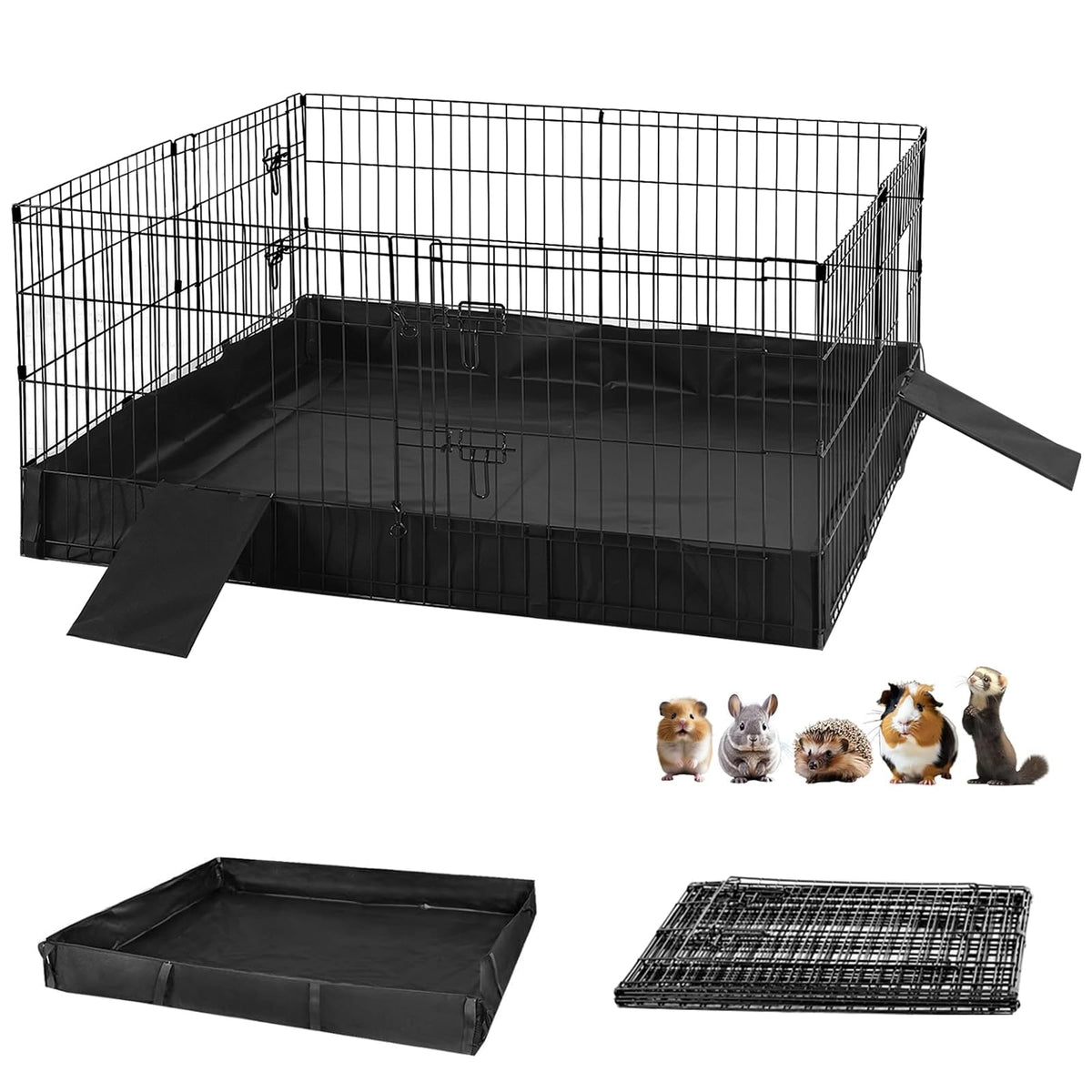 Suumerpety 2-Story Wooden Rabbit Hutch with Chew-Proof Ramp, Dual Leak-Proof Pull-Out Trays & 4 Lockable Wheels, Indoor Outdoor Bunny Cage for Rabbits & Guinea Pigs (Grey)
