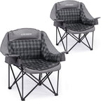 2 Pack Oversized Camping Chair for Adults, Portable Heavy Duty Padded Outdoor Chairs with Phone Pouch and Side Cup Holder for Camping, Fishing, Beach, Sports, Supports 500lbs
