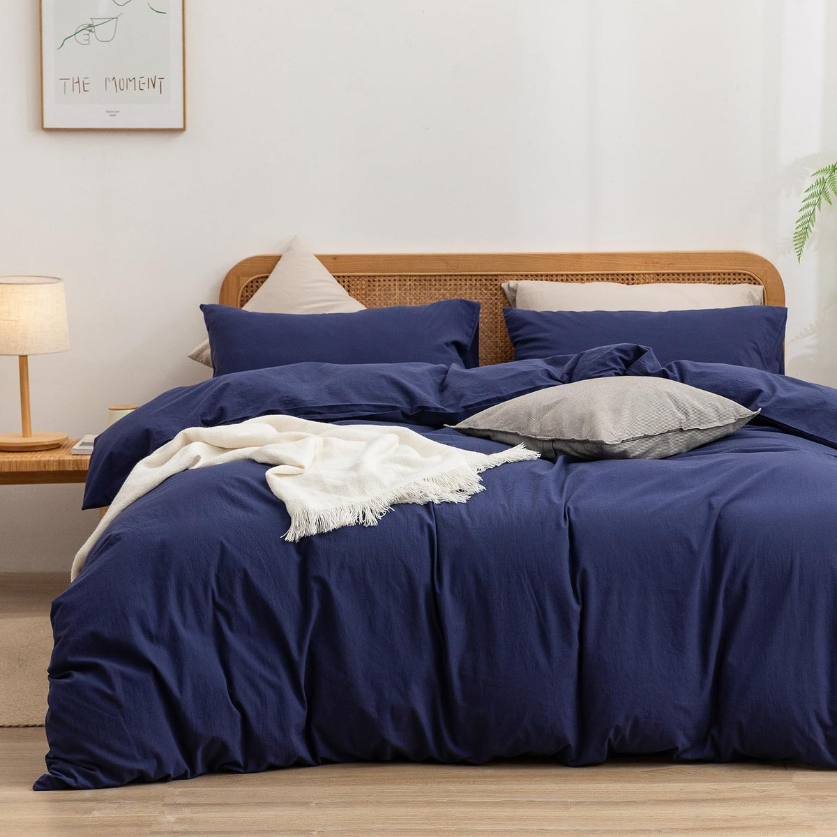 BESTOUCH Cotton Solid Duvet Cover Set Linen Feel Cornflower Blue Queen