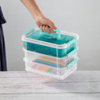 Sterilite Stack & Carry Storage Box, 3 Layer Clear Plastic Tote, 12-Pack