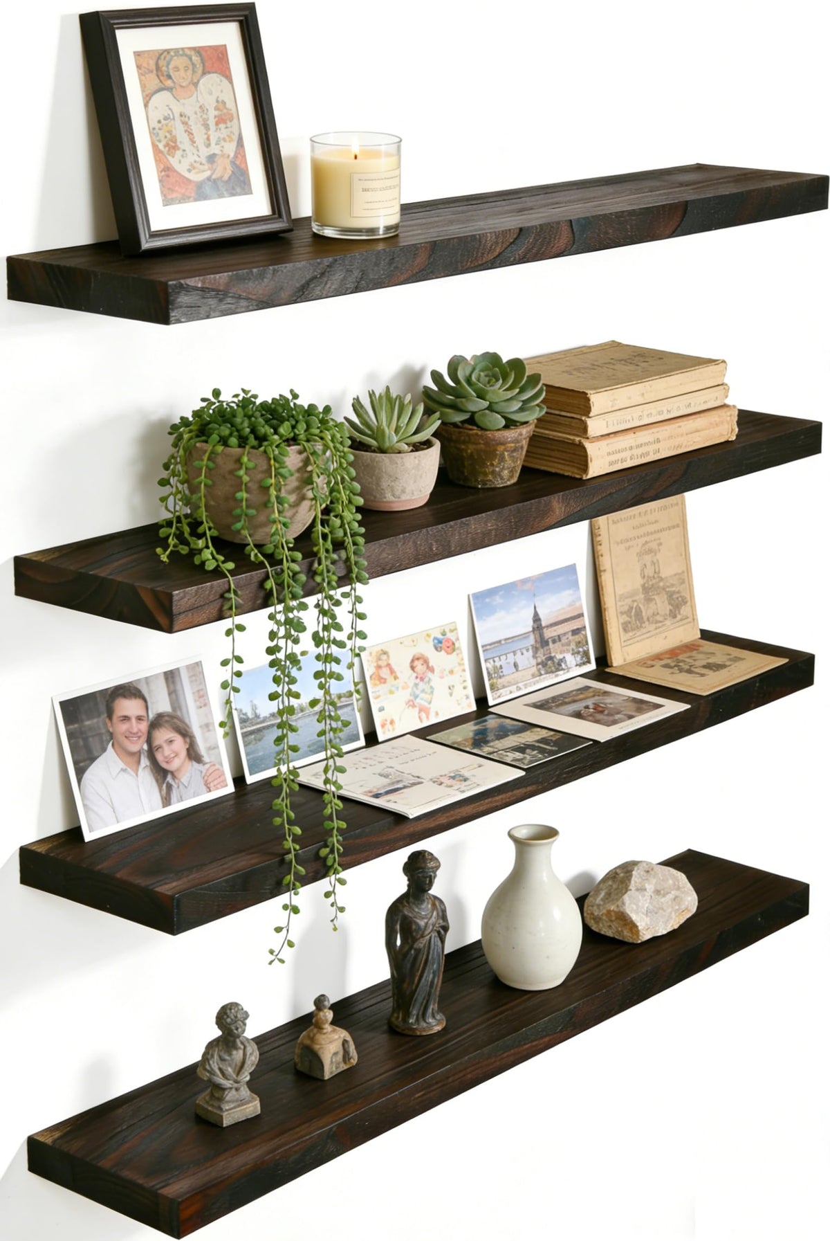 48 Inch Rustic Wood Floating Shelves Farmhouse Wooden Wall Shelves for Bathroom Bedroom Living Room Kitchen Office Set of 4 Light Brown
