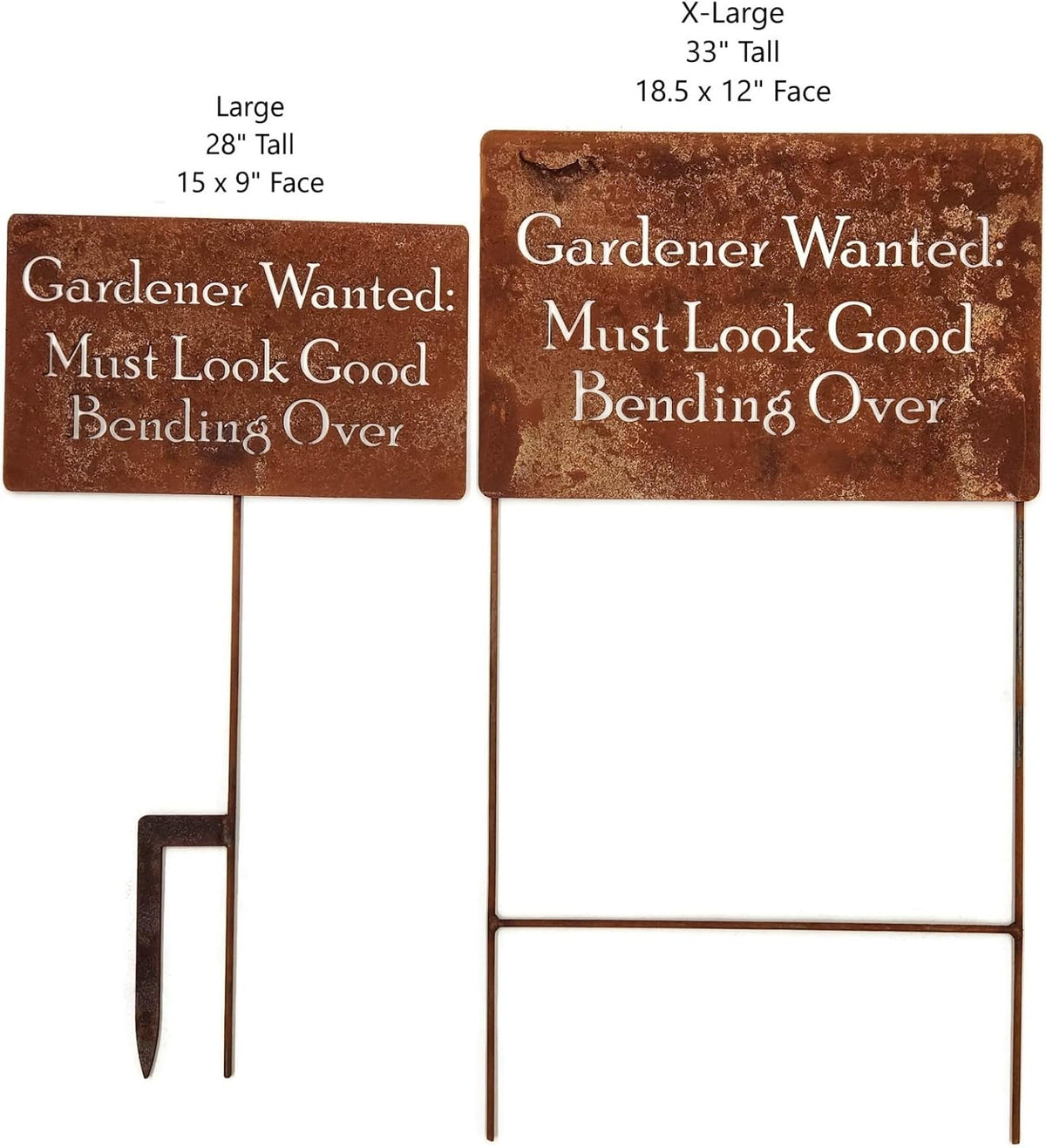 Funny Garden Stake 20 to 33 Inches Tall (Gardener Wanted, XL 33" Tall)