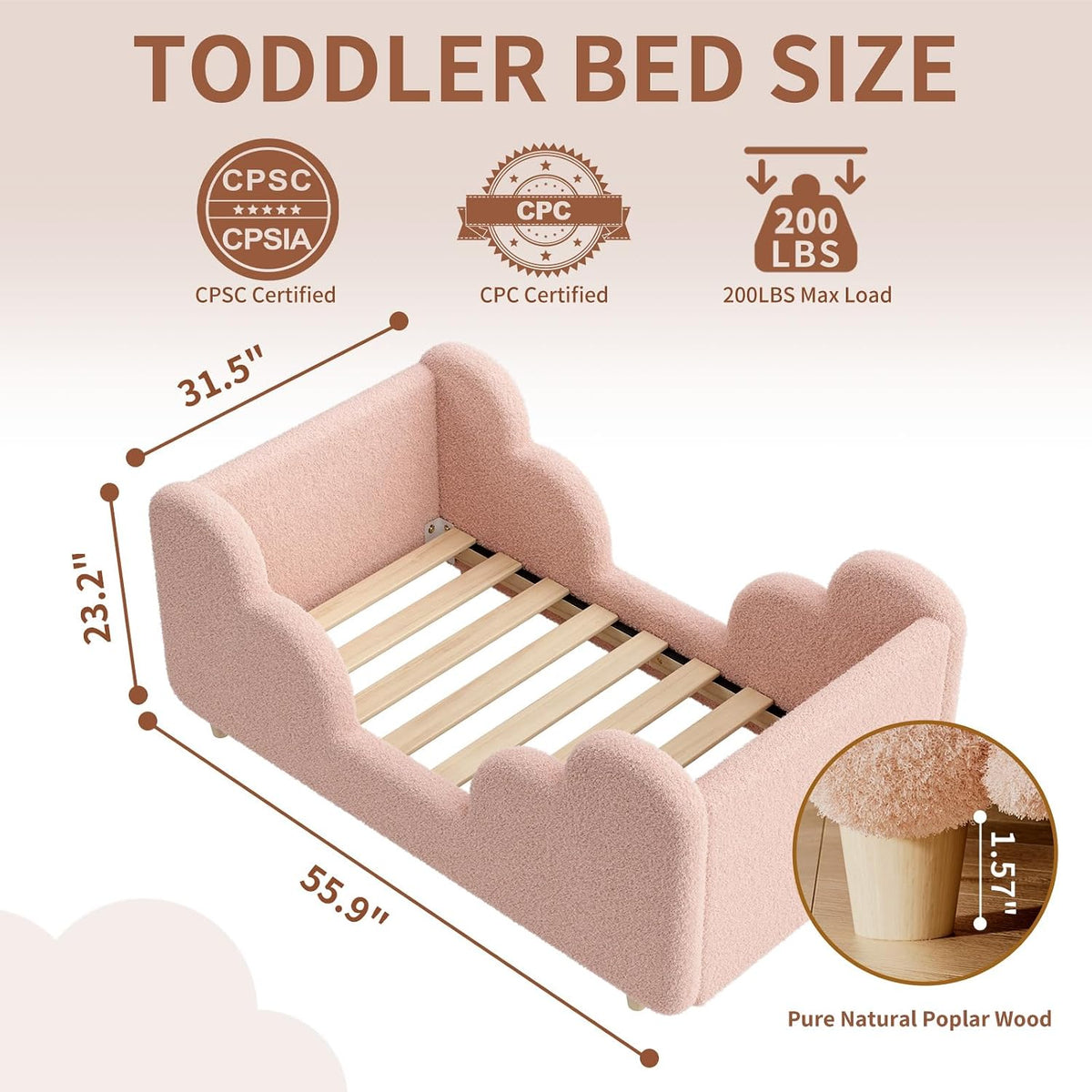 DoCred Toddler Bed, Upholstered Toddler Bed for Girls&Boys