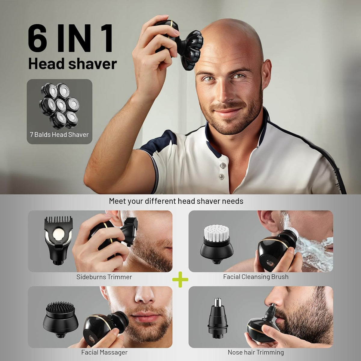 SHPAVVER Head Shavers for Bald Men, 7D Electric Razor for Head Wet Dry Shaver, LED Display Rechargeable Rotary Shaver Grooming Kit with Type-C Charge