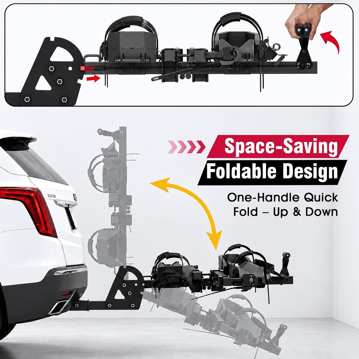Ebike Rack with Ramp, Foldable Bike Rack for Tow Hitch, Heavy Duty Bike Carrier for 2 Fat Tire Bikes with 300LBS Load Capacity - Fits SUV, Truck, RV, Trailer