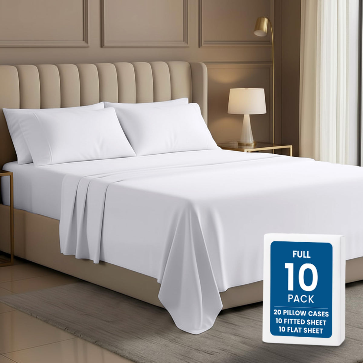 Bulk 8-Pack King Sheet Set, 4pc Set For Hotel, Resort & Motel, White
