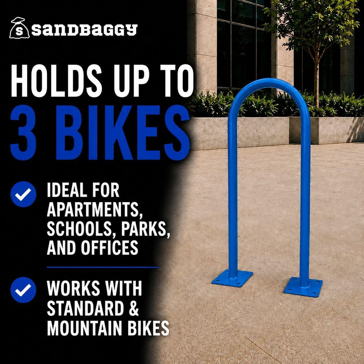 Sandbaggy U Shaped Bike Rack - Outdoor, Commercial - Steel - Surface/Ground Mounted (1, Blue)