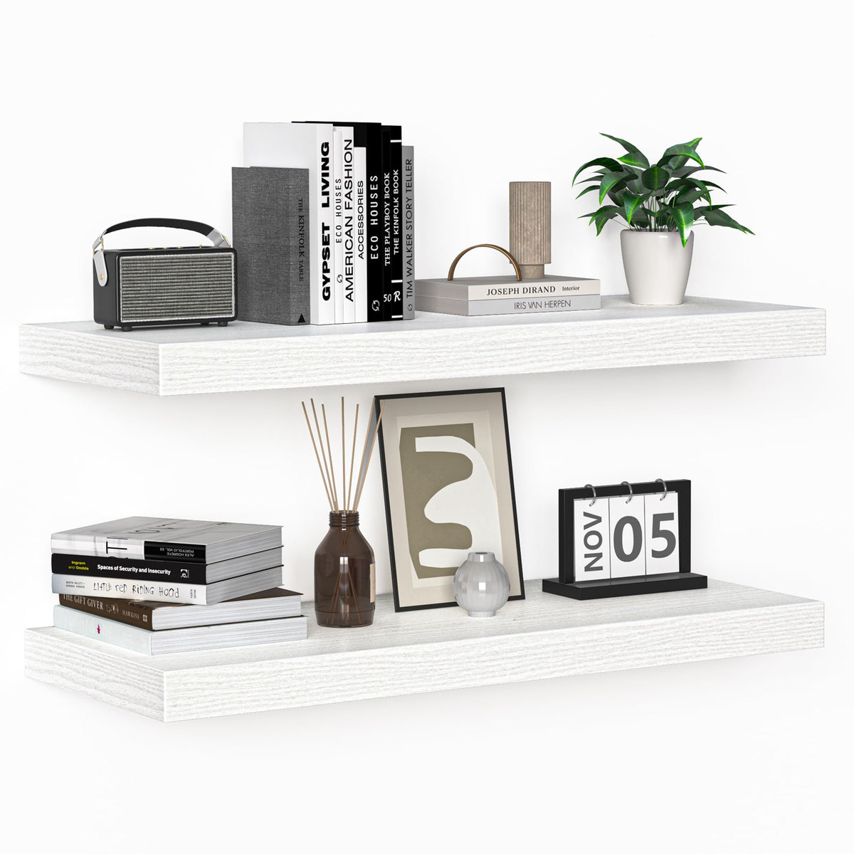 Fun Memories Floating Shelves - 2 Pack 12 Inch Rustic Wooden Wall Shelves - Extra Deeper & Thicker Wall Mounted Storage Shelf for Living Room, Kitchen, Farmhouse - 36" W x 12" D x 1.8" H - Brown