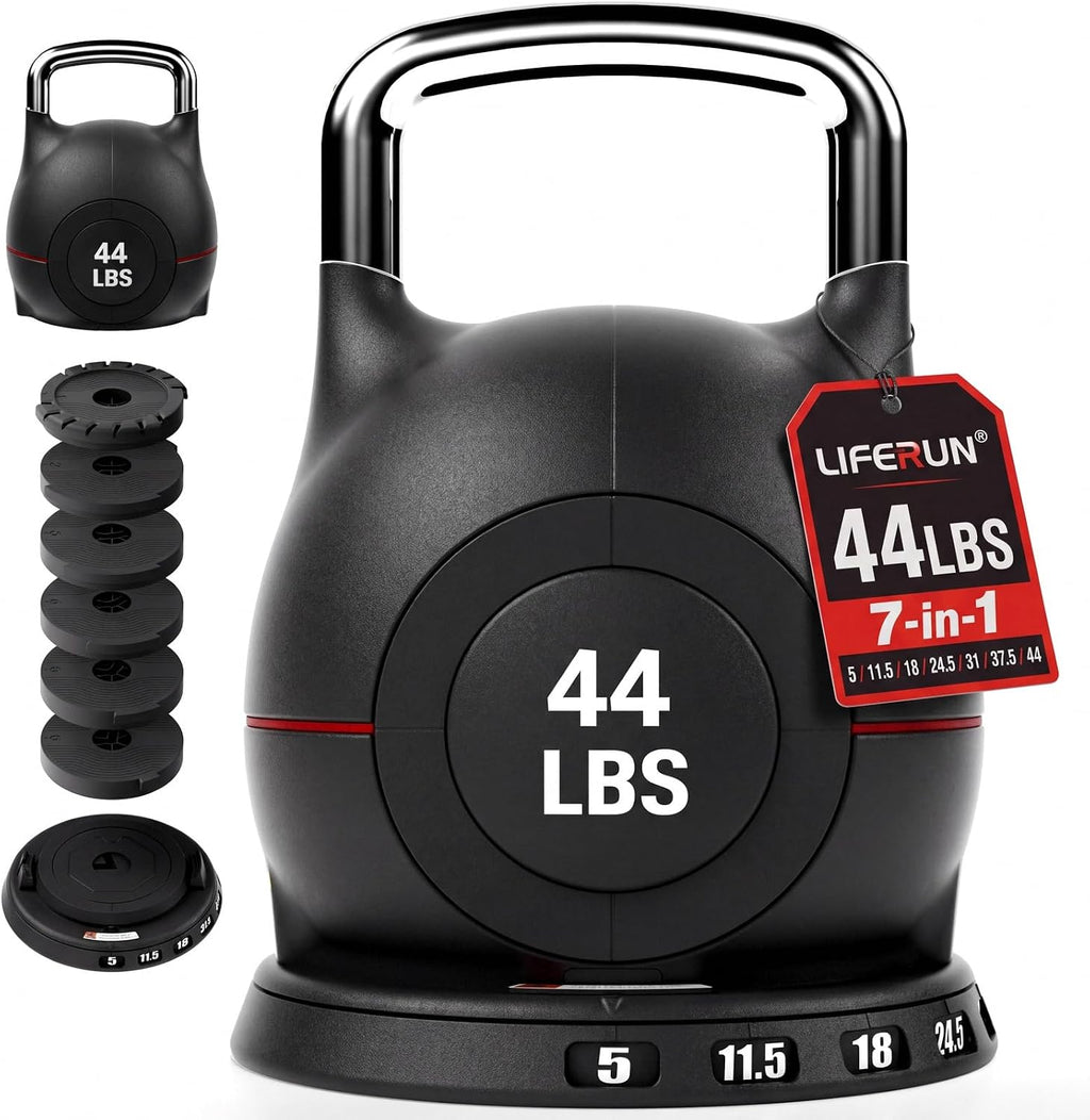 LIFERUN Adjustable Kettlebell, 22.5/44 LB Kettlebell with 7 Weight Levels