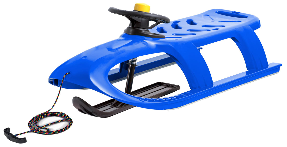 Snow Sled for Kids - SnowRush Sledge - Single Rider Racer Toboggan with Pull Rope and Steering Wheel; Outdoor Plastic Winter Sleigh for Toddlers & Kids
