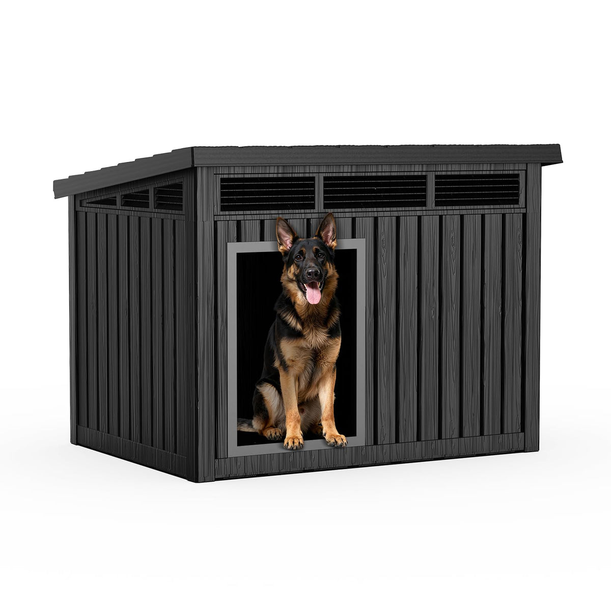 Durable Waterproof Resin Dog House,Indoor Outdoor Doghouse for Small to Large Dogs,Dog Kennel with Air Vents and Elevated Floor,Easy to Assemble and Clean(Black 42.87 * 32.95 * 31.61)