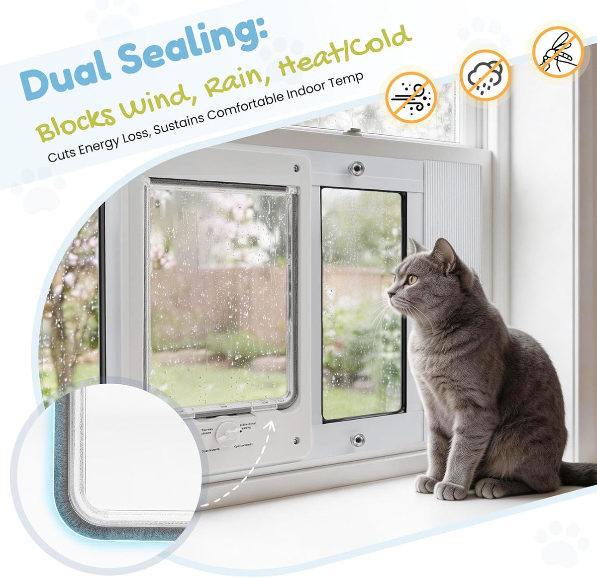 Cat Door for Window & Small Dog, Quick Damage-Free Install, 21"-23 4/5" Width Adjustable, All Aluminum Frame, 4-Way Lock, Magnetic Closure, Extra Window Lock & Sealing Strips (XS)