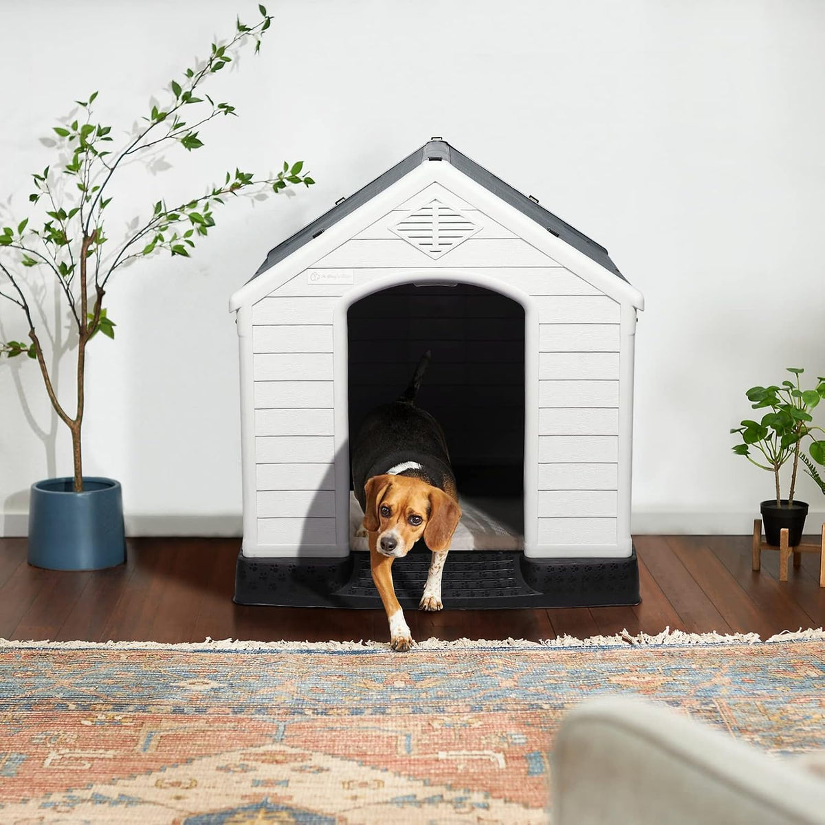 LEMBERI Large Dog House, Indoor/Outdoor, Gray 38.8" L x 35" W x 37.4" H