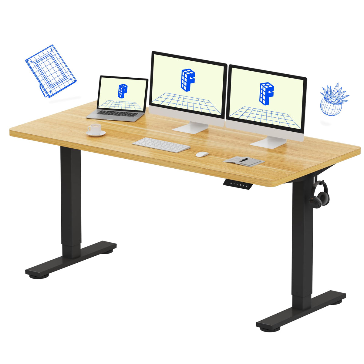 FLEXISPOT EN1 One-Piece Standing Desk, Electric Adjustable with 4 Memory Presets, 176 LBS Capacity, Stable & Quiet, Seamless Desktop for Home Office & Dual Monitors, 48"x24" Maple(White Frame)