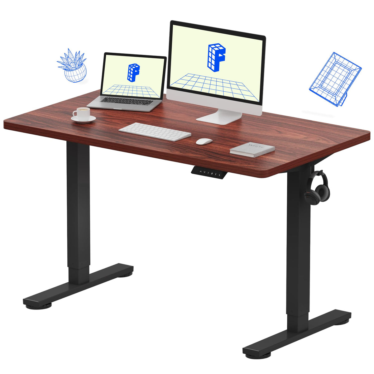 FLEXISPOT EN1 One-Piece Standing Desk, Electric Adjustable with 4 Memory Presets, 176 LBS Capacity, Stable & Quiet, Seamless Desktop for Home Office & Dual Monitors, 55"x28" White(White Frame)