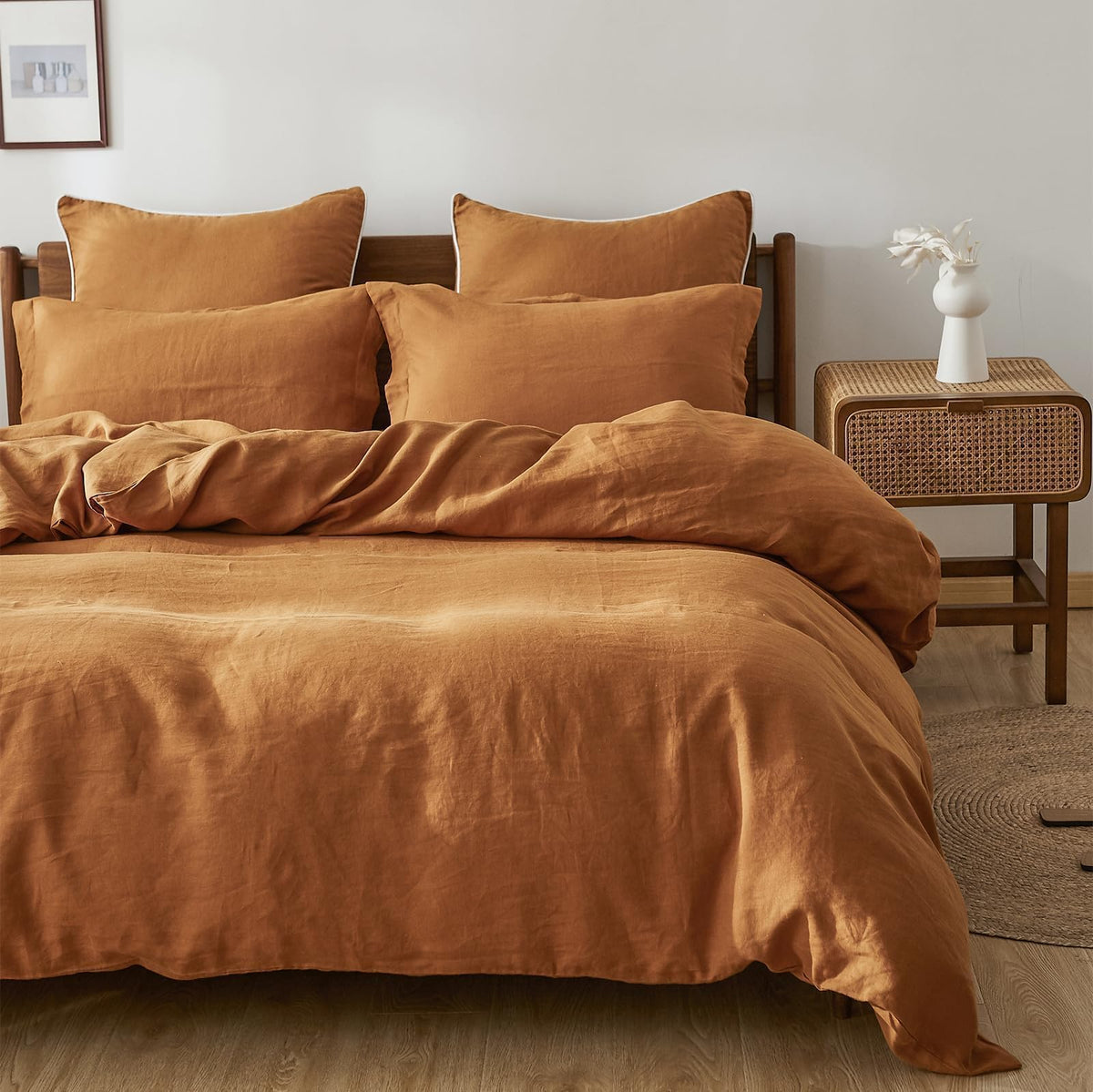 Simple&Opulence 100% Linen Duvet Cover Set, 3 PCS Natural French Flax Linen Duvet Cover King Size, Breathable Soft Comfy Linen Bedding Comforter Cover with 2 Pillowcases(Linen, 104"x92")