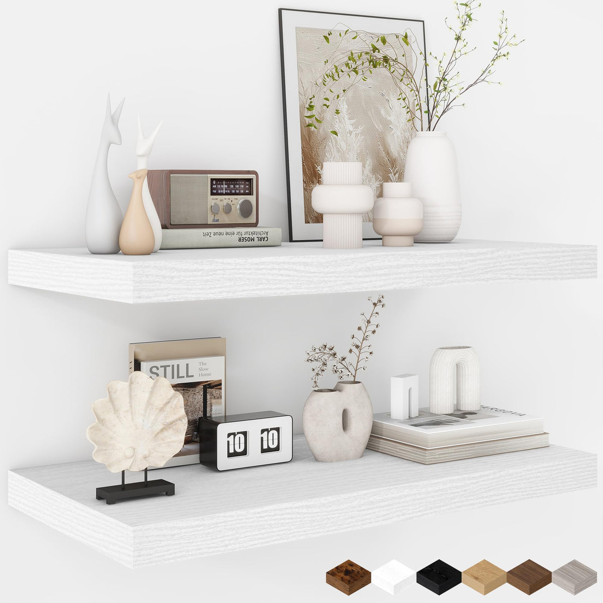 Fun Memories Floating Shelves - 2 Pack 12 Inch Rustic Wooden Wall Shelves - Extra Deeper & Thicker Wall Mounted Storage Shelf for Living Room, Kitchen, Farmhouse - 36" W x 12" D x 1.8" H - Brown