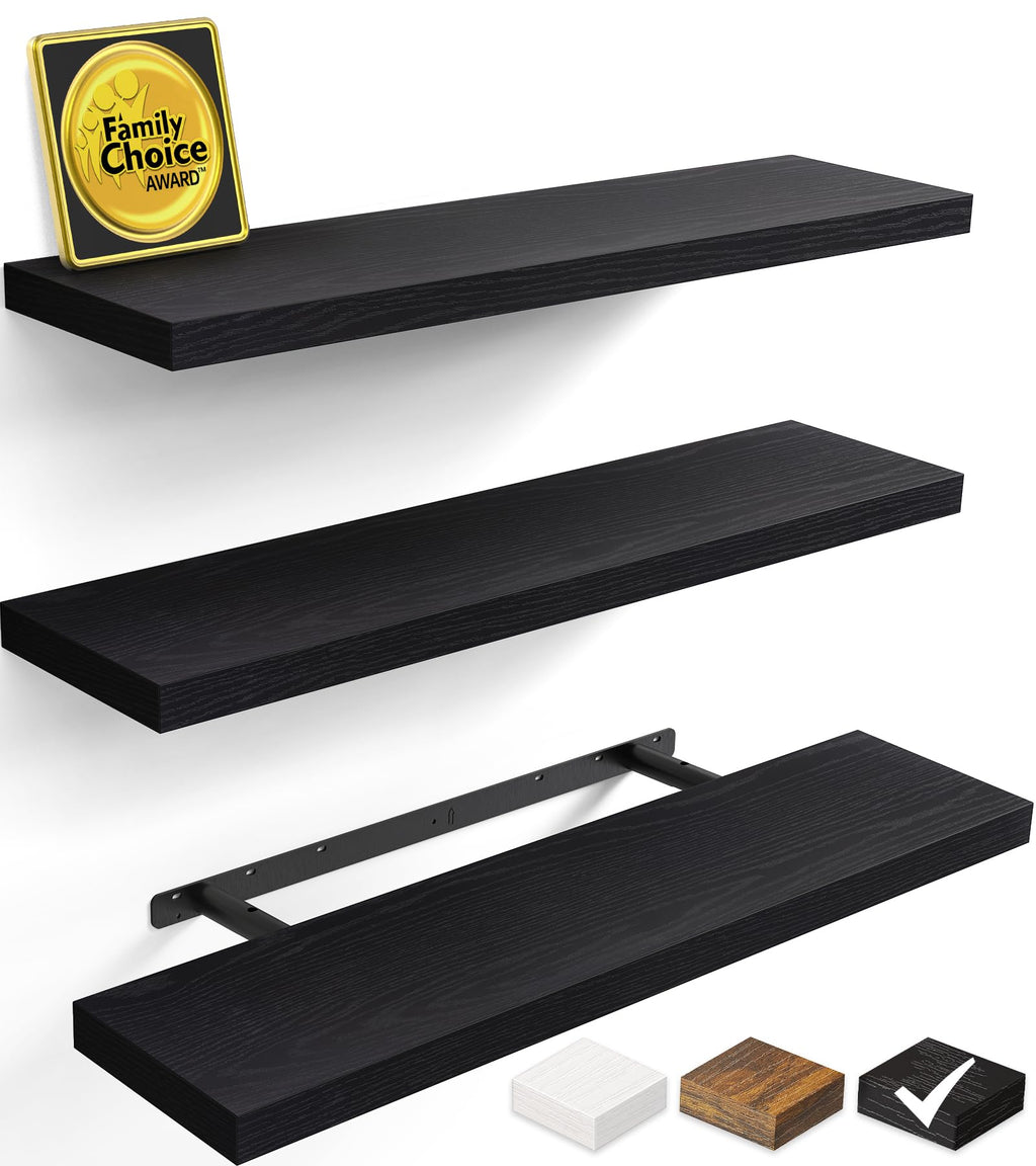 BAYKA Rustic Brown Floating Shelves 35.4in, Set of 2, Wall Mount Wood Shelf