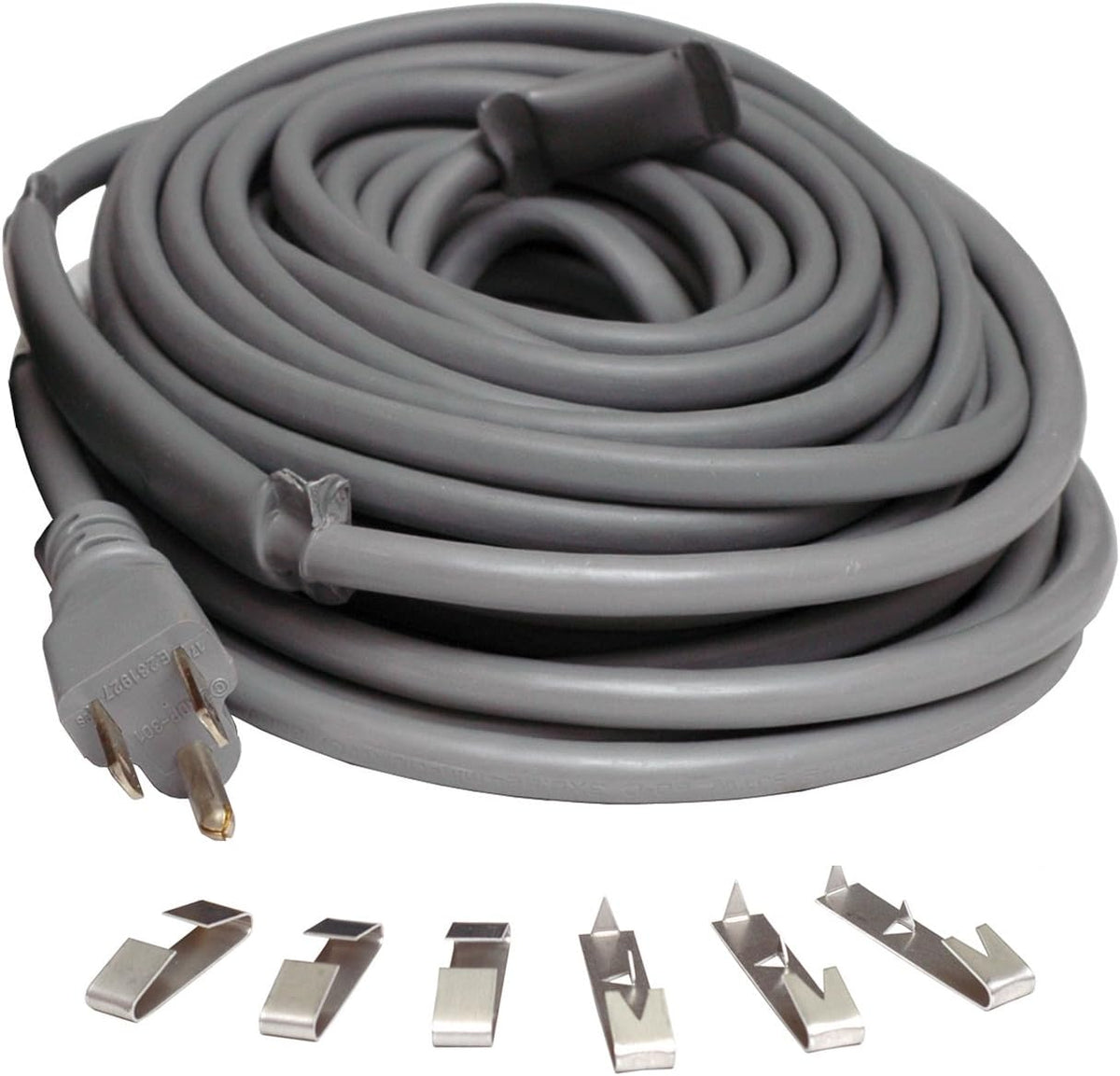 Wrap-On Roof and Gutter Deicing Cable - 175' Grey Electric Heating Cord with 3 Prong Plug & 120 Volt Operation - 14175