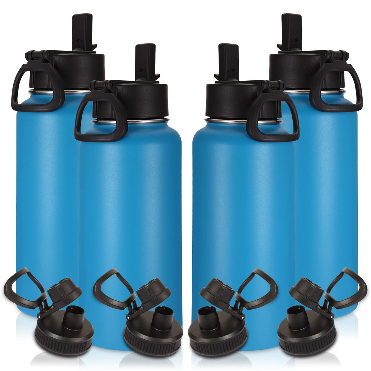 Volhoply 32oz Insulated Water Bottle with Straw Lid, Black, 8-Pack