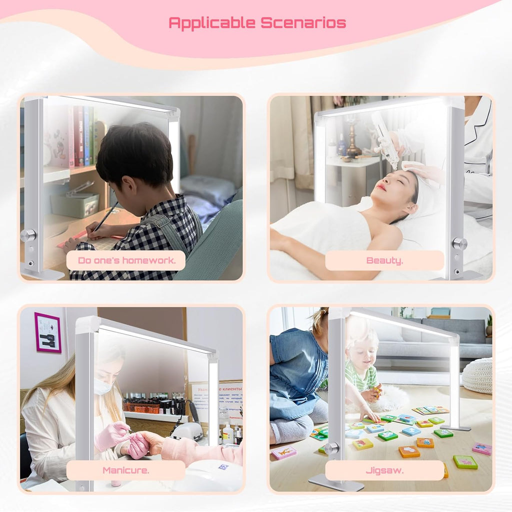 Half Moon Light for Nail Desk, New Upgraded Square Lash Light, Nail Tech Light 3 Color Temperature 4000K-6500K and Dimmable Brightness