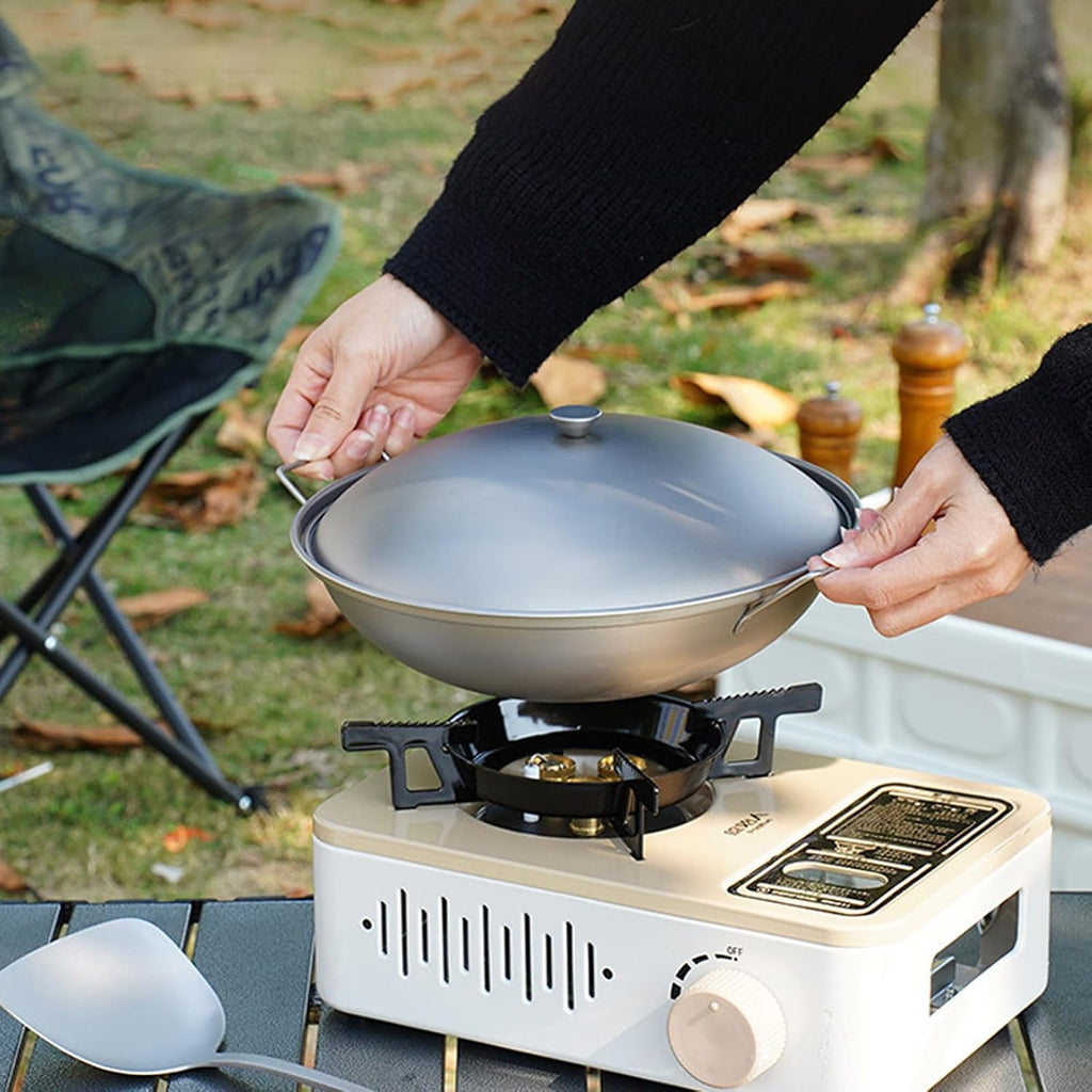 Titanium Camping Pot with Lid & Dual Handles, Chinese Hot Dry Pot Wok Pan, Portable Cook Pots Ultralight Outdoor Cookware for Backpacking, Hiking,Travel, Home used RT141C (Titanium color)