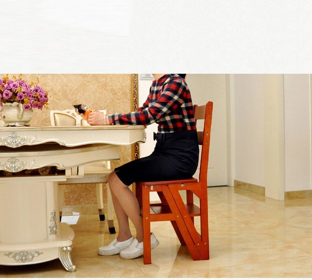 Solid Wood Ladder Chair Multifunctional Wooden Ladder Chair Foldable Shelving Ladder with 4 Steps for Home Decoration and Library (Color : Black)