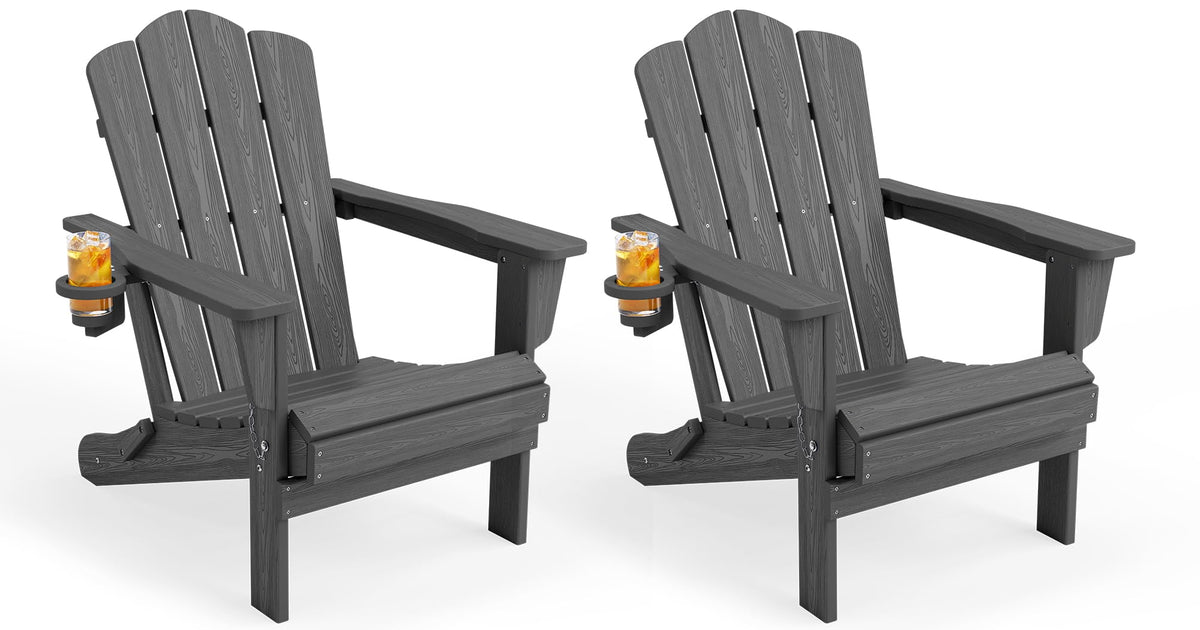 KINGYES Folding Adirondack Chair Set of 4 with Cup Holder, Navy
