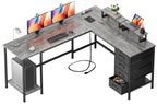 Korfile 59 inch L Shaped Computer Desk with Power Outlets, Black