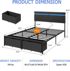 Forestell Queen Bed Frame with Wood Headboard,2 Storage Drawers & Shelf
