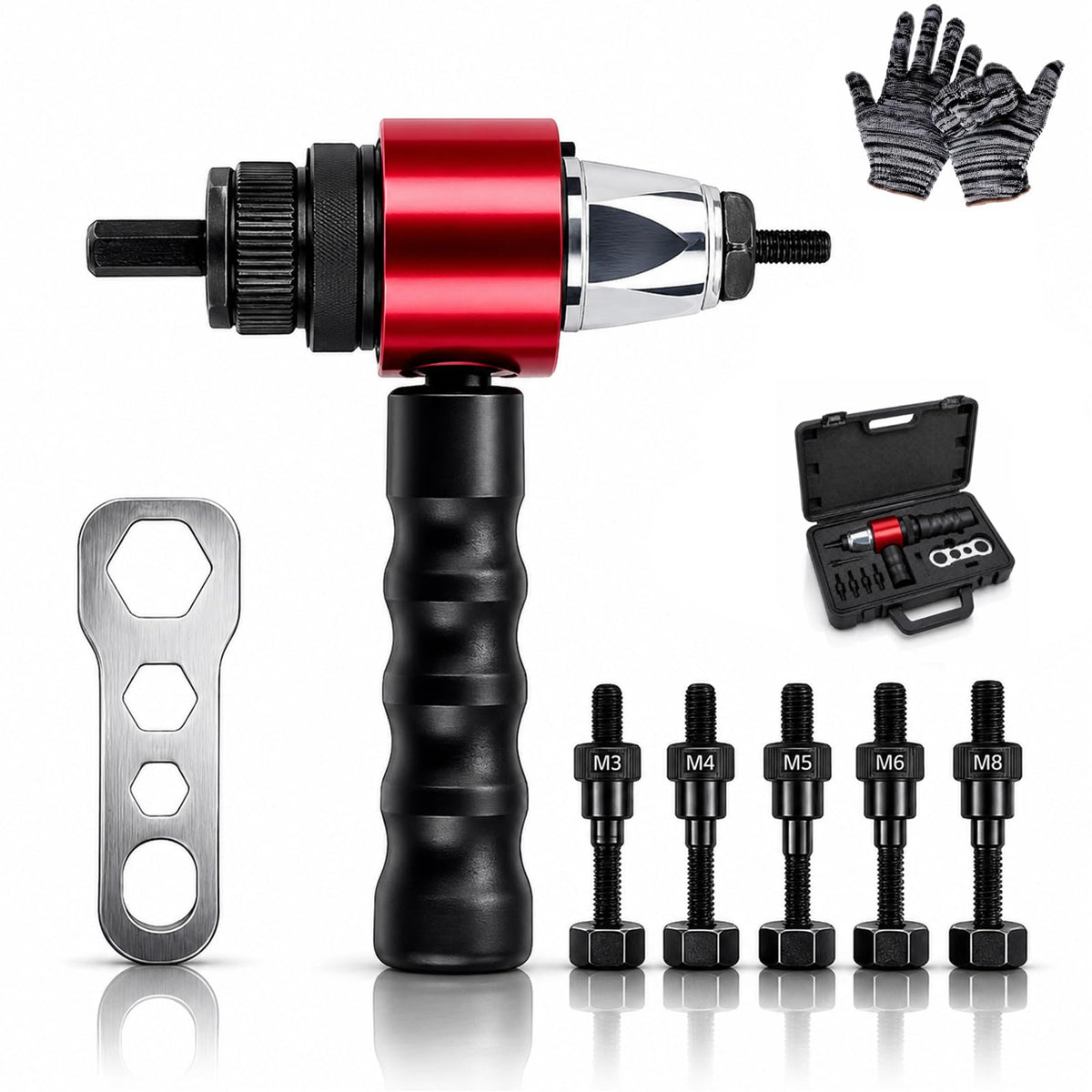 Upgrade M3-M8/M10 Electric Rivet Gun Adapter Kit, Rivet Nut Tool for Cordless Drill, Quick Change Nutsert Setter with Metric Mandrels, Carrying Case for Automotive Metalworking DIY (a-2pcs)