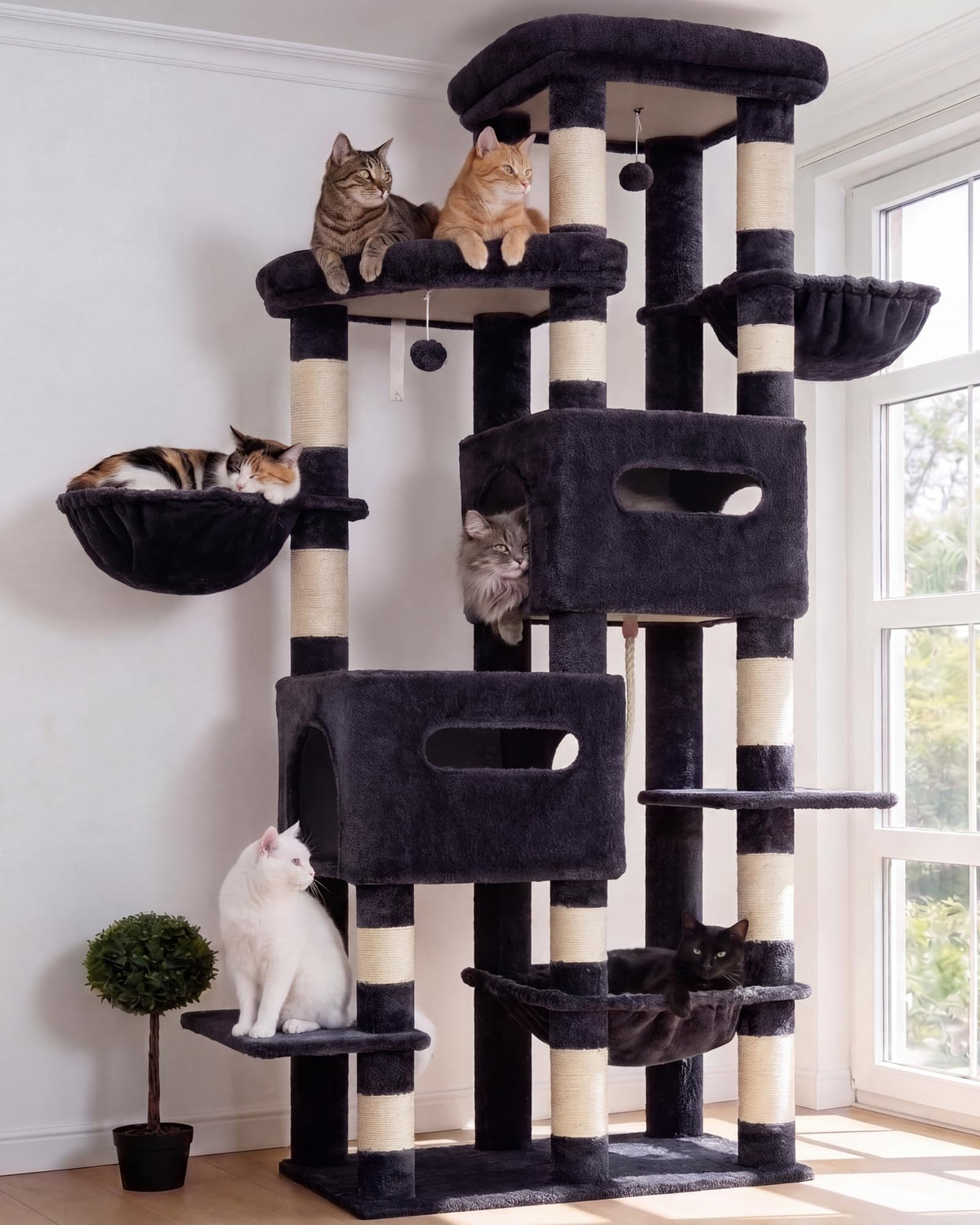 Heybly Cat Tree, 74.8'' Spacious & Tall Cat Tower for Large Cats HCT062MJ-1