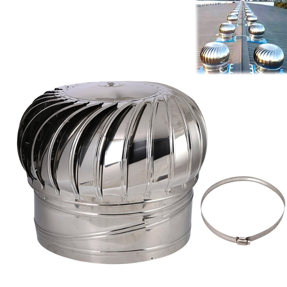 Chimney Rotating Ventilator Cap,Turbine Ventilator,304 Stainless Steel with Clamp Rotating Chimney Cowl Cap Fits Most Standard Chimney Pots Improves Indoor Air & Ventilation ,Silver,100mm/3.9in