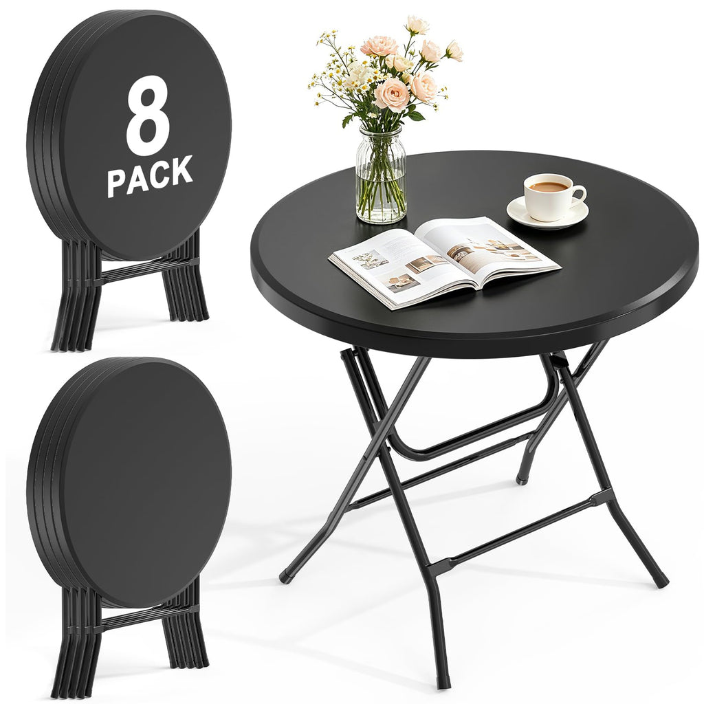 32" Round Folding Table, HDPE Top & Metal Frame, 2 Pack, White