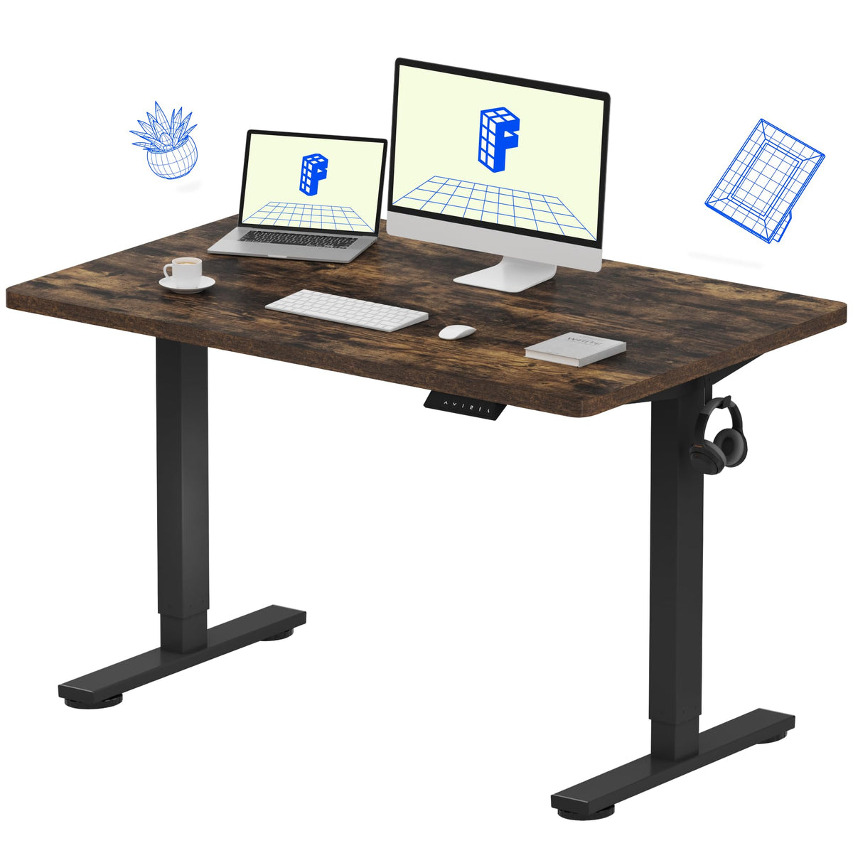 FLEXISPOT EN1 One-Piece Standing Desk, Electric Adjustable with 4 Memory Presets, 176 LBS Capacity, Stable & Quiet, Seamless Desktop for Home Office & Dual Monitors, 48"x24" Black Walnut