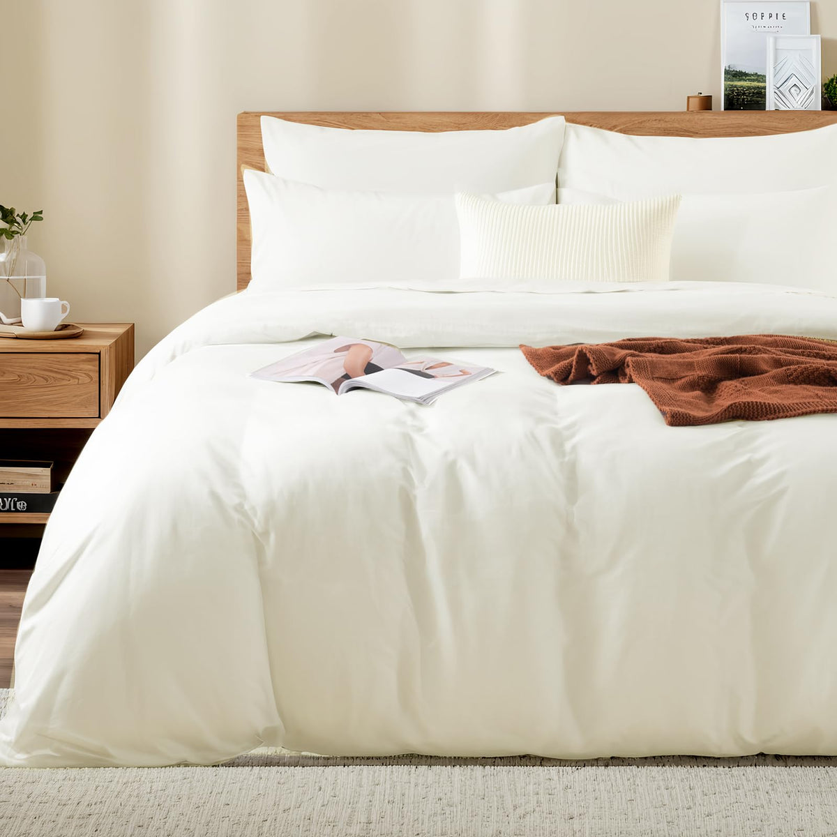 NEXHOME PRO Duvet Cover Set Queen Size Linen Look Textured 100% Washed Cotton Duvet Cover Burgundy Dark Red 3 Pieces Bedding Set with Zipper Closure,Breathable, Soft Organic Natural(No Comforter)