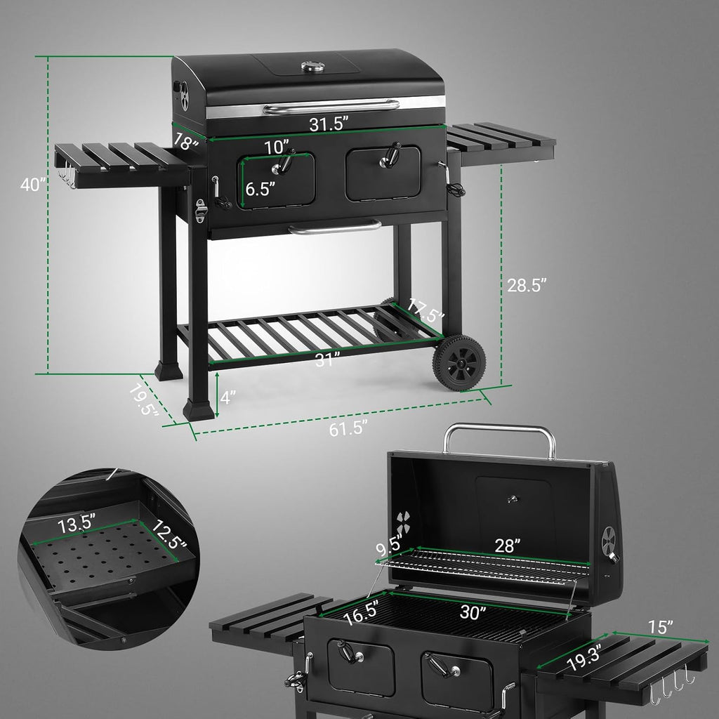 Outvita Extra Large Charcoal BBQ Grill, Two Individual Charcoal Tray