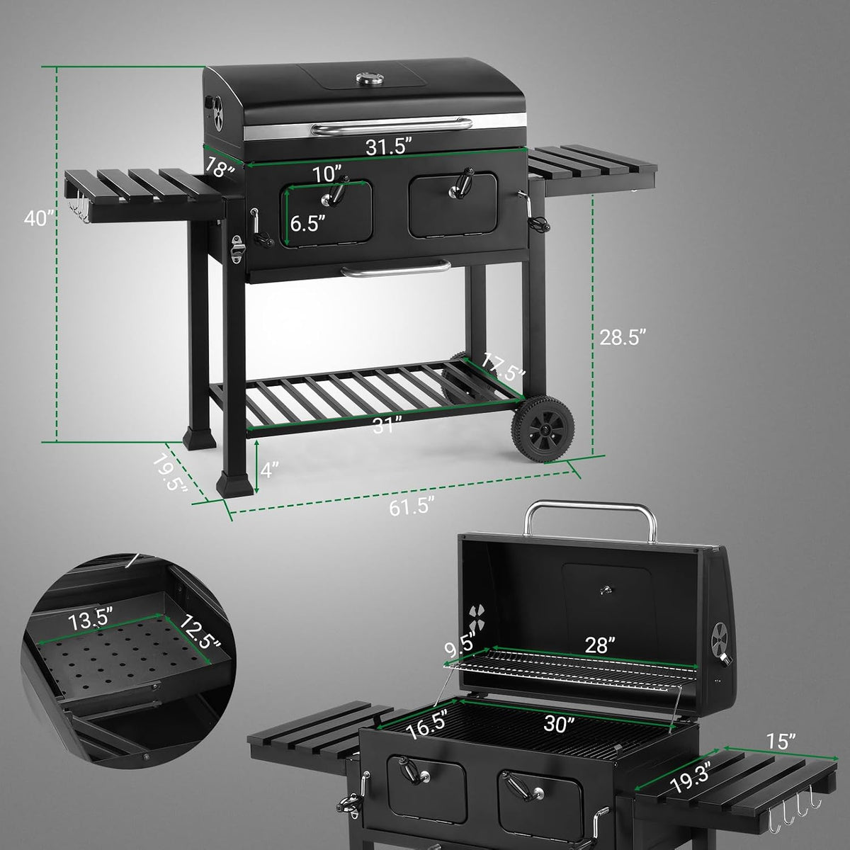 Outvita Extra Large Charcoal BBQ Grill, Two Individual Charcoal Tray