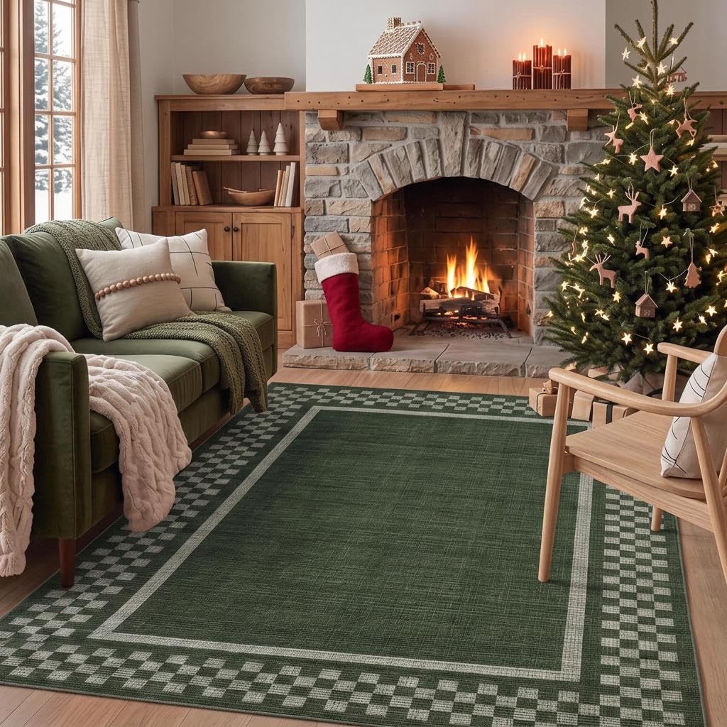 GarveeHome 5x7 Washable Area Rug Checkered Rug for Bedroom Living Room